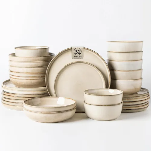 Vista 39 de GBHOME Juego de vajilla de cerámica para 4, 12 piezas, platos y cuencos de cerámica, platos resistentes a los arañazos, aptos para lavavajillas