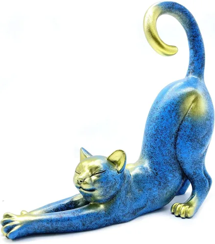 Vista 2 de Estatua de estiramiento de gato, escultura, regalos para amantes de los gatos, arte, oficina, decoración del hogar, accesorios de escritorio