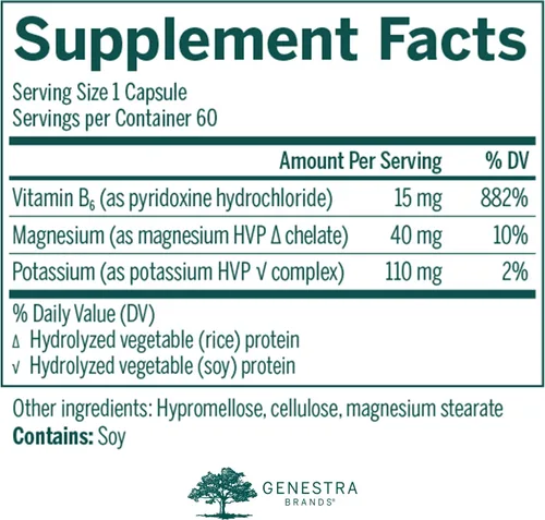 Vista 2 de Genestra Brands KMG Plus Fórmula de magnesio, potasio y vitamina B6 60 cápsulas