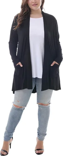 Vista 4 de ZERDOCEAN Cárdigan de manga larga para mujer, talla grande, ligero, suave, estampado, con bolsillos