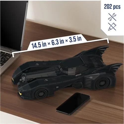 Vista 2 de 4D Build, DC Batman Retro Batmobile - Kit de modelo 3D con soporte, coleccionables de Batman y decoración de escritorio, rompecabezas para adultos