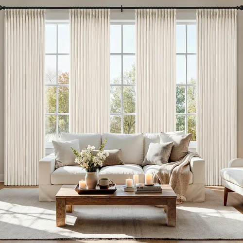 Vista 19 de MIULEE Juego de 4 paneles de cortinas plisadas de lino de 40 x 84 pulgadas Beige Blanco
