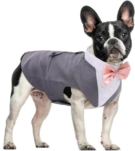 Vista 22 de DORA BRIDAL Esmoquin para perros pequeños, traje de perro y corbatín, traje formal de boda para perros, conjunto de esmoquin y bandana para Negro