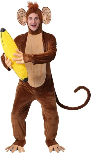 Vista 2 de Body unisex de mono para adultos, divertido disfraz de animal de la selva, traje de mono marrón para hombres y mujeres