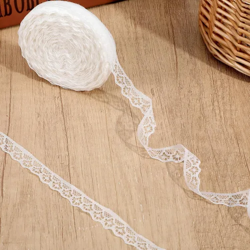 Vista 7 de Rollo de cinta de encaje blanco de 30 yardas para costura, manualidades, decoración de vestidos de boda, envoltura de regalos
