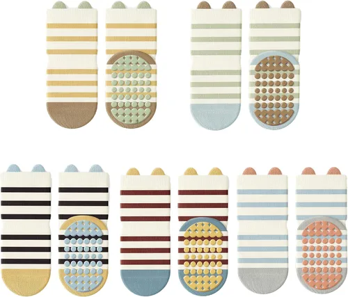 Vista 9 de 5 pares de calcetines antideslizantes con agarre para tobillos para bebés, niños y niñas, calcetines antideslizantes adhesivos para bebés, niños