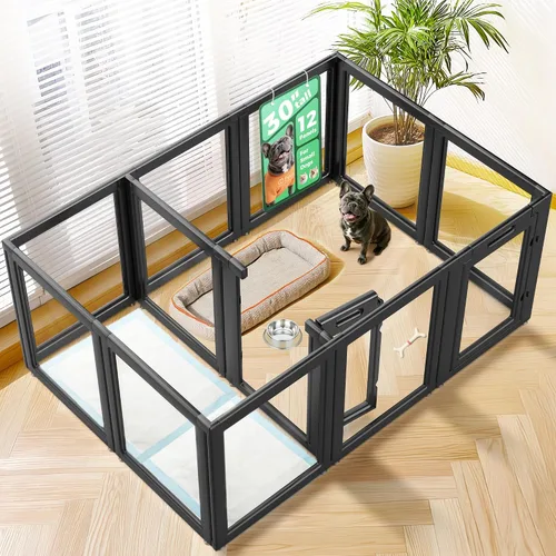 Vista 53 de FXW AuraSpace - Cerca acrílica para perros pequeños, para interiores, 24 pulgadas, 2 paneles, incluye 1 puerta y 1 panel, color negro