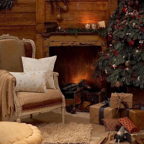 Vista 4 de Topfinel Juego de 2 fundas de almohada de Navidad de 12 x 20 pulgadas, fundas de almohada lumbar doradas, fundas de almohada lumbar, fundas de Crema