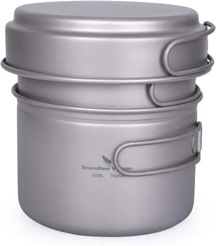 Vista 9 de Juego de sartenes de titanio con mango plegable para acampar al aire libre, sopa, tazón, sartén, kit de utensilios de cocina de picnic