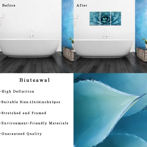 Vista 6 de Biuteawal - Lienzo moderno para pared, pintura de agave azul, pintura de plantas, decoración de pared, turquesa y verde azulado, impresión artística