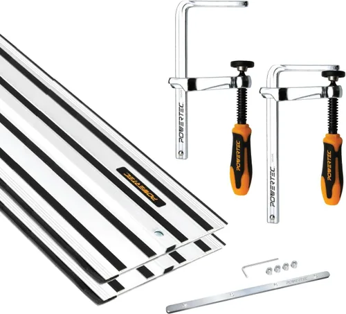 Vista 10 de Juego de unión de rieles guía POWERTEC de 110" para sierras de pista Milwaukee - Incluye 2x55" de rieles de aluminio extruido y conectores