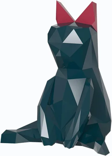Vista 4 de Estatua de mesa geométrica de gato de la suerte, escultura abstracta de resina, modelo de manualidades, estatua de animales, decoración del hogar