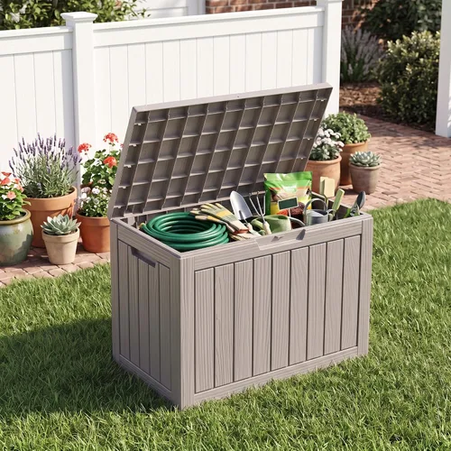 Vista 8 de EasyUp - Caja de almacenamiento para exteriores de 50 galones, impermeable, con cerradura 2-Gris