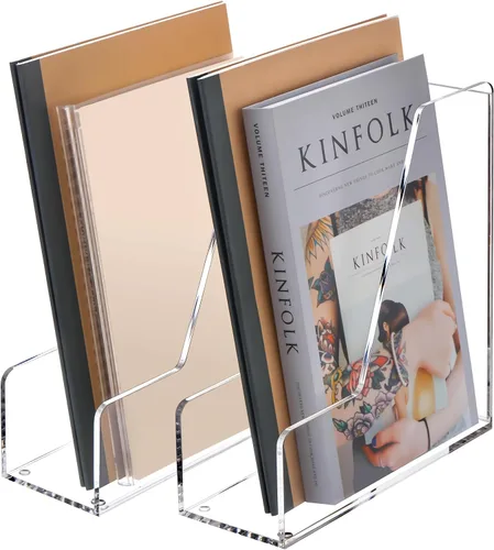 Vista 8 de YUXUN Soporte de acrílico para archivos, organizador de escritorio transparente para archivos, revistas, carpetas, cuadernos, sobres, almacenamiento