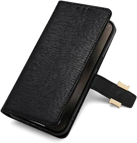 Vista 4 de Funda compatible con Itel Vision 1 Pro ranura para tarjeta con soporte abatible con cierre magnético, color negro