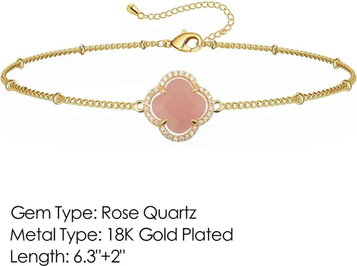 Vista 2 de Pulsera ajustable de cristal de trébol de la suerte chapada en oro de 18 quilates para mujer, ajustable, simple, a la moda, regalos de cumpleaños