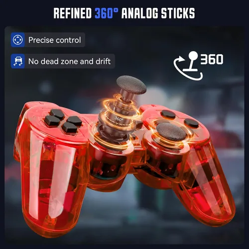 Vista 10 de Doueuain Wired Controller for PS2, 2 Pack Gamepad Remote Double Shock Compatible with Play station 2, with 1.8M Cable（Clear Red and Clear Blue）