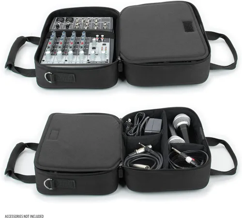 Vista 3 de USA Gear Funda para mezclador de DJ, bolsa mezcladora compacta de canales de audio con almacenamiento de accesorios para micrófonos, cables