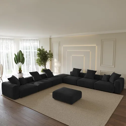 Vista 13 de WJShome Cloud Couch Sofá Seccional Modular, Sofá en Forma de L de 102 pulgadas con Otomana, Sofá de Pana Beige de 3 Asientos, Sofá Seccional