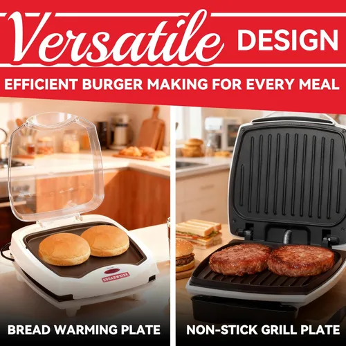 Vista 4 de SugarWhisk Parrilla Eléctrica 2 en 1 para Hamburguesas, Parrilla Eléctrica de Interior y Prensa Panini con Placas de Parrilla Antiadherentes, 1200W