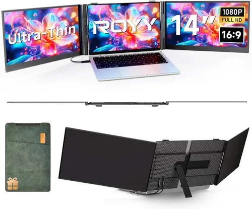 Vista 14 de Extensor de pantalla para laptop, monitor de computadora portátil FHD 1080P IPS de 14 pulgadas para portátiles, monitor de viaje de doble pantalla