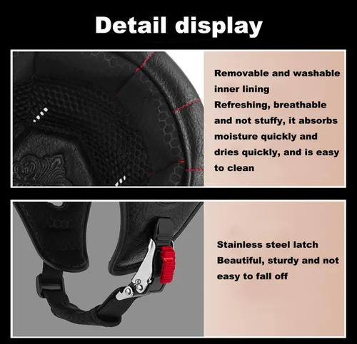 Vista 5 de Gorra de béisbol para motocicleta, medio casco para adultos, hombres y mujeres, cara abierta, retro, casco de motocicleta aprobado por DOT, carcasa