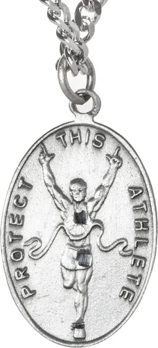 Vista 2 de WJH Medalla de peltre de San Sebastián en 24 cadenas continuas, medalla de doble cara, Peltre, No es una piedra preciosa