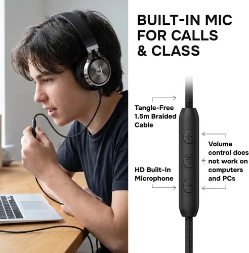 Vista 4 de ARTIX CL750 - Auriculares con cable con micrófono, auriculares con aislamiento de ruido para computadora y computadora portátil, auriculares