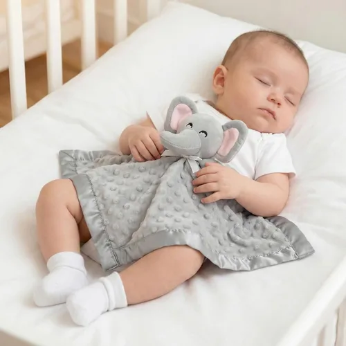 Vista 5 de Pro Goleem Manta de Seguridad de Elefante, Manta de Apego Suave Unisex Regalos para Bebés para Niños y Niñas Juguete de Abrazo Animal de Peluche