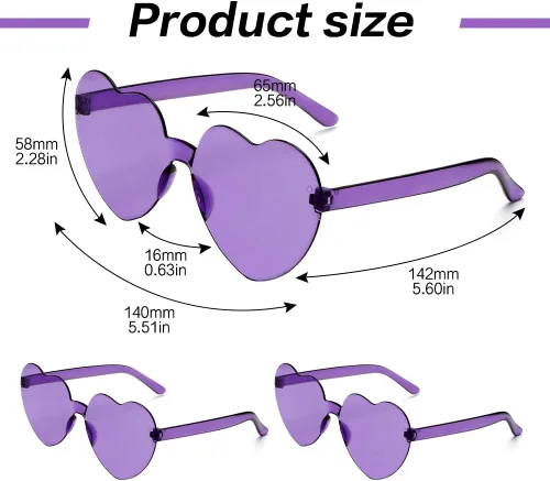 Vista 133 de Lentes de sol con forma de corazón, 2 pares de lentes de sol en forma de corazón, gafas de sol rave para mujeres, regalos de fiesta