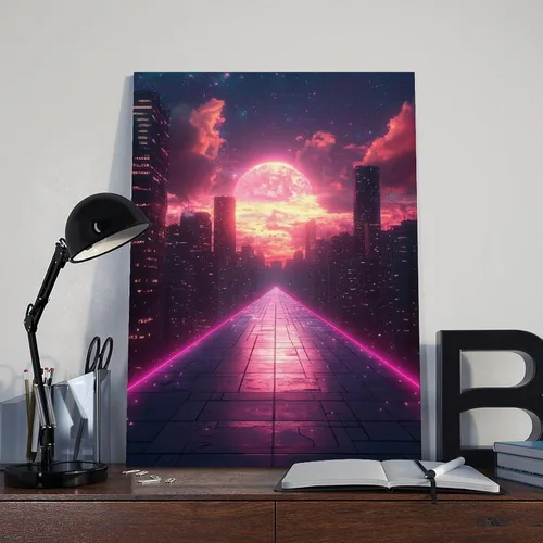 Vista 8 de Retro Futurism Neon Wall Art – Synthwave Sci-Fi Cityscape – Vibrant 80s Inspired Home Décor Modern Wall Prints Abstract Geometric Minimalist Art