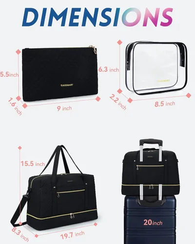 Vista 6 de BAGSMART Bolsa de viaje ABAC, Negro-3 piezas, Bolsa de viaje