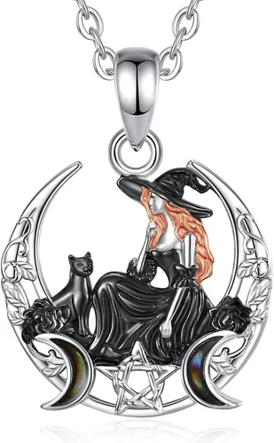 Vista 18 de EUDORA Collar de plata de ley S925 con dije de amuleto de diosa para mujer A01-Medalla Diosa Hécate