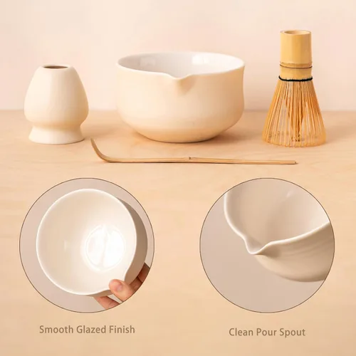 Vista 4 de Ochcahser Juego de matcha, juego de batidor Matcha incluye cuenco Matcha de 17 onzas Matcha Whisk Holder (Chasen), Bamboo Matcha Whisk and Scoop