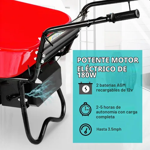 Vista 2 de Carretilla eléctrica, 24 V CC 180 W AGM Batería 330 lbs (150 kg) Capacidad máxima Barril Dump Material Debris Hauler Rojo