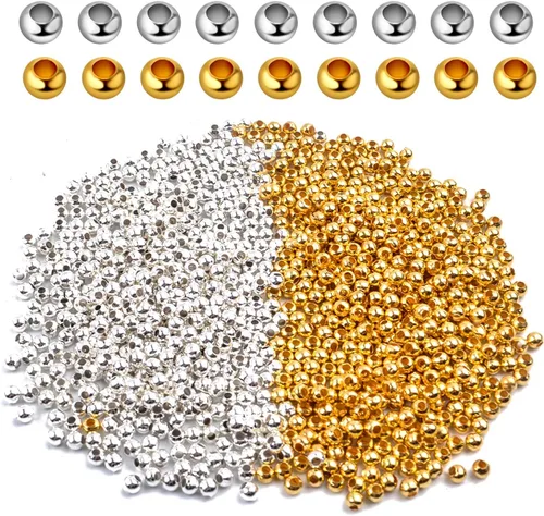 Vista 9 de Aylifu 2250 cuentas de tubo para hacer joyas, extremos redondos y sueltos, cuentas espaciadoras de metal para hacer joyas, 2 tamaños, 6