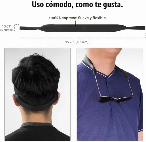 Vista 2 de MoKo Retenedor de lentes de neopreno (paquete de 2) de ajuste universal, retenedor de lentes de sol deportivos sin cola, correa de gafas de sol