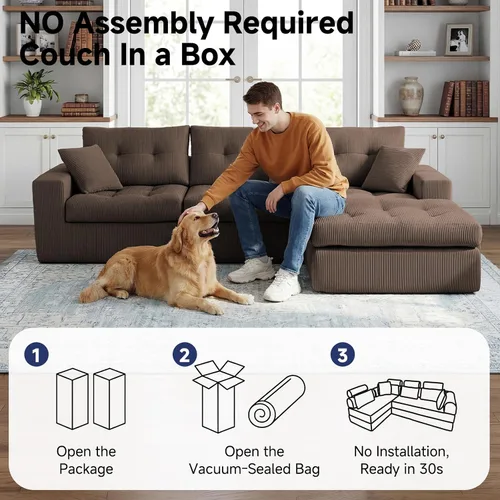 Vista 7 de Sofá modular en forma de L de 114 pulgadas con diván, sofá de pana sin hueso con otomana móvil, sofás de asiento profundo para sala de estar, sin