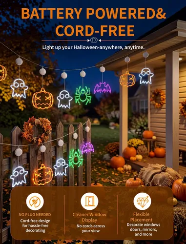 Vista 5 de Abeja Luces de ventana de Halloween, paquete de 4 unidades, calabaza