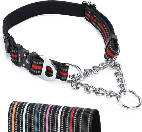 Vista 12 de Collar Martingala para perros con cadena de acero inoxidable (S, negro) Ajustable, a prueba de escapes, costuras reflectantes para paseos