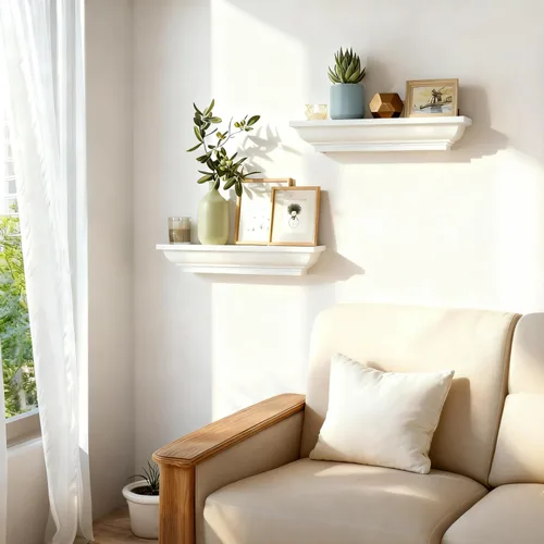 Vista 5 de Alsonerbay Estantes flotantes – Estantes de pared rústicos blancos, paquete de 2 (17 pulgadas) para dormitorio, sala de estar, baño