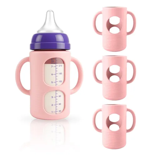 Vista 13 de 2-Pack Silicone Sleeves for New Lansinoh & Pigeon Glass Baby Bottle 8 oz A-light pink