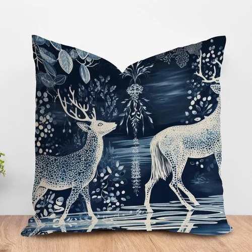 Vista 14 de ArogGeld Fundas de almohada de antílope blanco y flor azul de granja de acuarela animal azul ciervos blancos de lino blanco funda de almohada