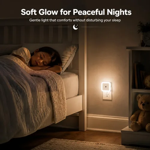 Vista 4 de Othmro Paquete de 4 luces nocturnas enchufables, sensor LED cálido automático del atardecer al amanecer, lámpara de mesita de noche pequeña