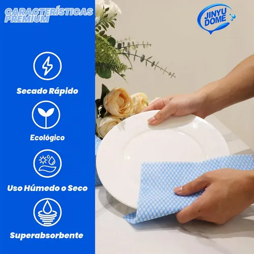 Vista 3 de Paños de limpieza desechables de cocina, paños reutilizables para cocina, baño, limpieza del hogar (azul, paquete de 100 unidades)