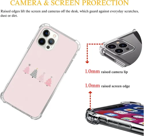 Vista 3 de Bonita funda de árbol de Navidad rosa compatible con iPhone 12 y iPhone 12 Pro, funda de Navidad de invierno para iPhone 12 y iPhone 12 Pro