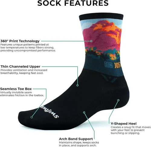 Vista 4 de Swiftwick Calcetines VISION SIX IMPRESSION Edición de Parques Nacionales, para correr, senderismo y ciclismo