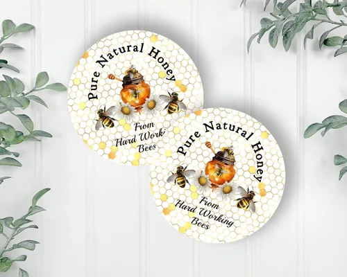 Vista 4 de 40 etiquetas de tarro de miel, pegatinas, etiquetas, abejas miel cruda natural