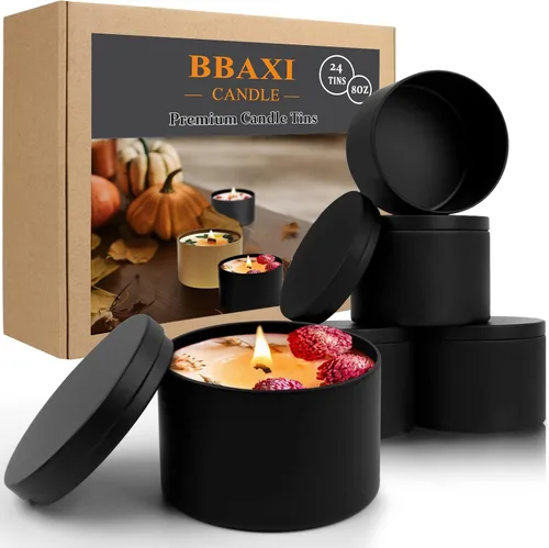 Vista 10 de BBAXI Latas de velas blancas de 4 onzas, 24 piezas, lata de vela vacía negra con tapas para hacer velas caseras, frascos de velas blancas mate Latas