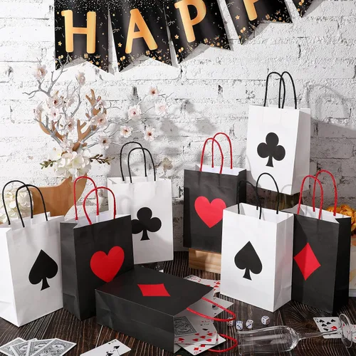 Vista 2 de Outus - 24 bolsas de regalo de fiesta de casino, suministros de decoración de fiesta temática de casino, 8.3 x 6 x 3 pulgadas, bolsas de papel